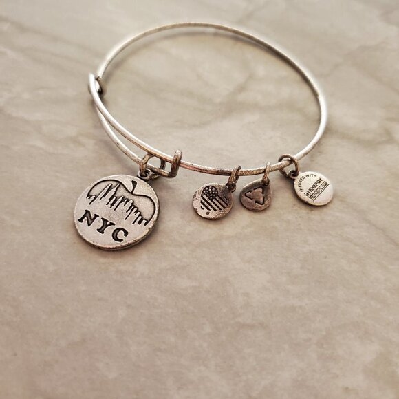 🍎 Alex and Ani Silver NYC New York City Apple Charm Expandable Bangle 🍎 - Picture 2 of 5